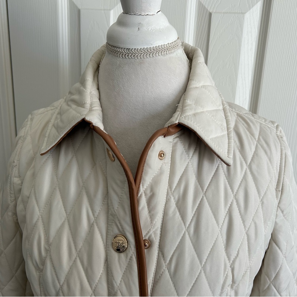 Chico's Cream and Brown Puffer Jacket with Quilted Design - Picture 2 of 7